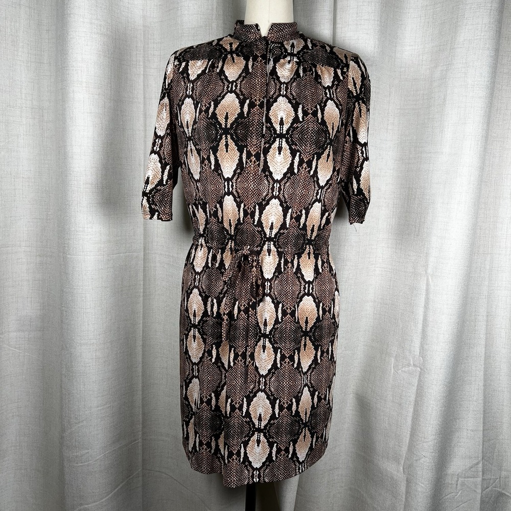 White House Black Market Brown Snake Python Print Dress Draw String Waist Medium